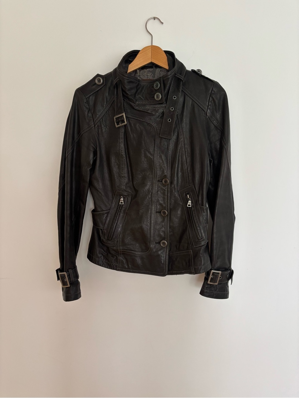 Danier Black Leather Moto Jacket with Buckle Details